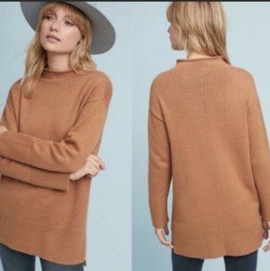 Anthropologie MOTH  Saskia Mock Neck Tunic Sweater pullover Camel Tan